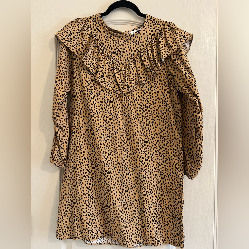 Tan and Brown Ruffled Tiered A-line Dress with Bishop Sleeves Size Small